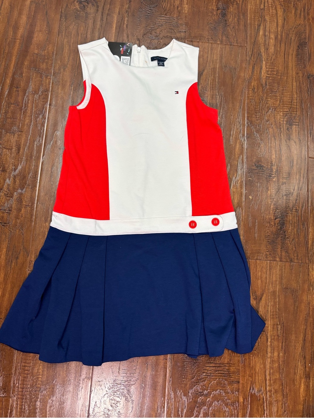 Tommy Hilfiger Red, White & Navy Colorblock Pleated Dress Girls 16